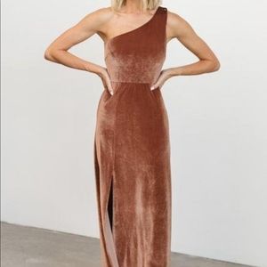 baltic born NEW NWT velvet bronze one shoulder maxi dress bridesmaid XL rose